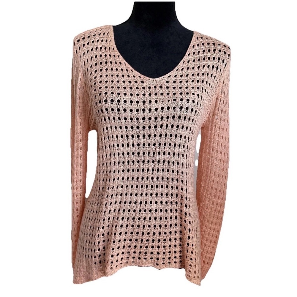 Knit By Hampshire Studio Sweater Womens M Open Knit Tunic Sheer Beach Resort